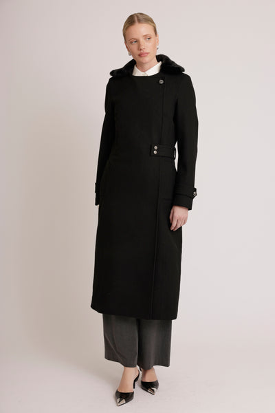 Waterproof Wool - Fur Trench  | Black