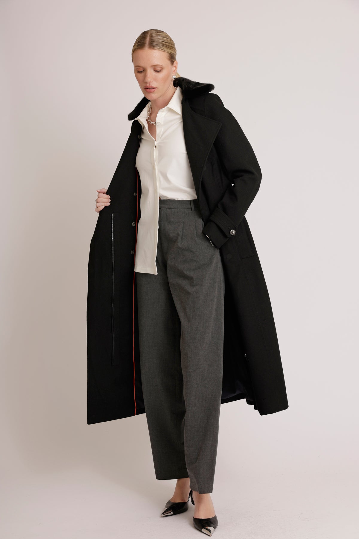 Waterproof Wool - Fur Trench  | Black