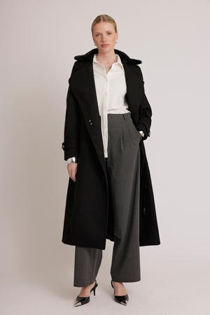 Waterproof Wool - Fur Trench  | Black