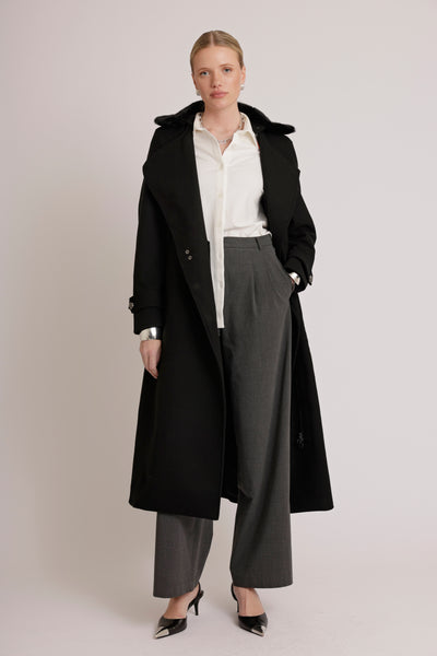 Waterproof Wool - Fur Trench  | Black