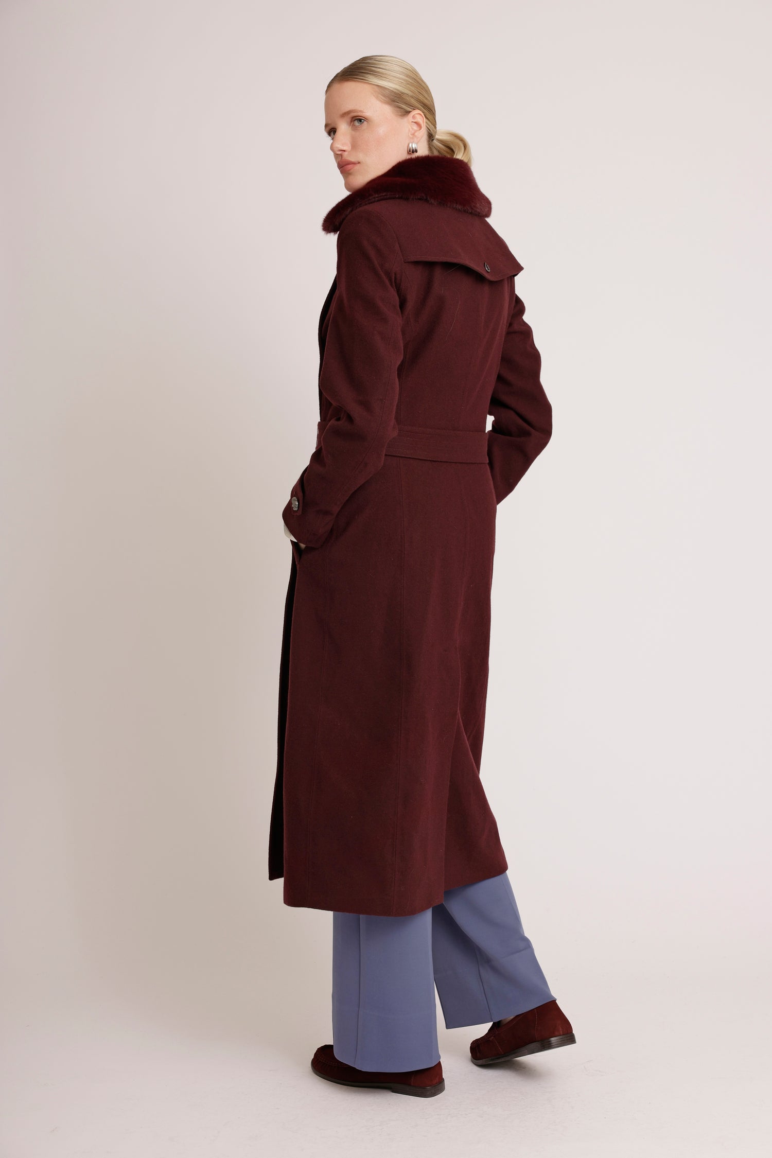 Waterproof Wool - Fur Trench  | Burgundy