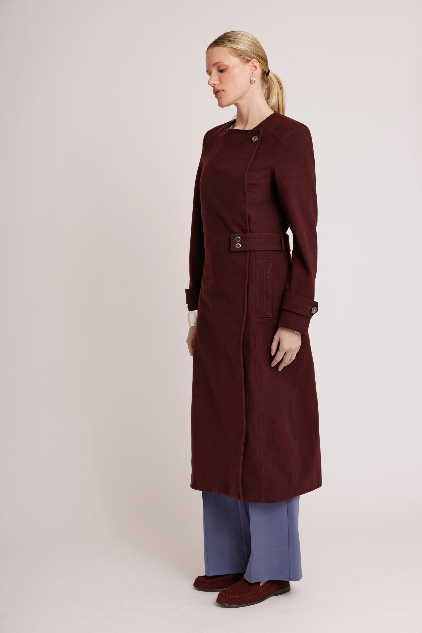 Waterproof Wool - Fur Trench  | Burgundy