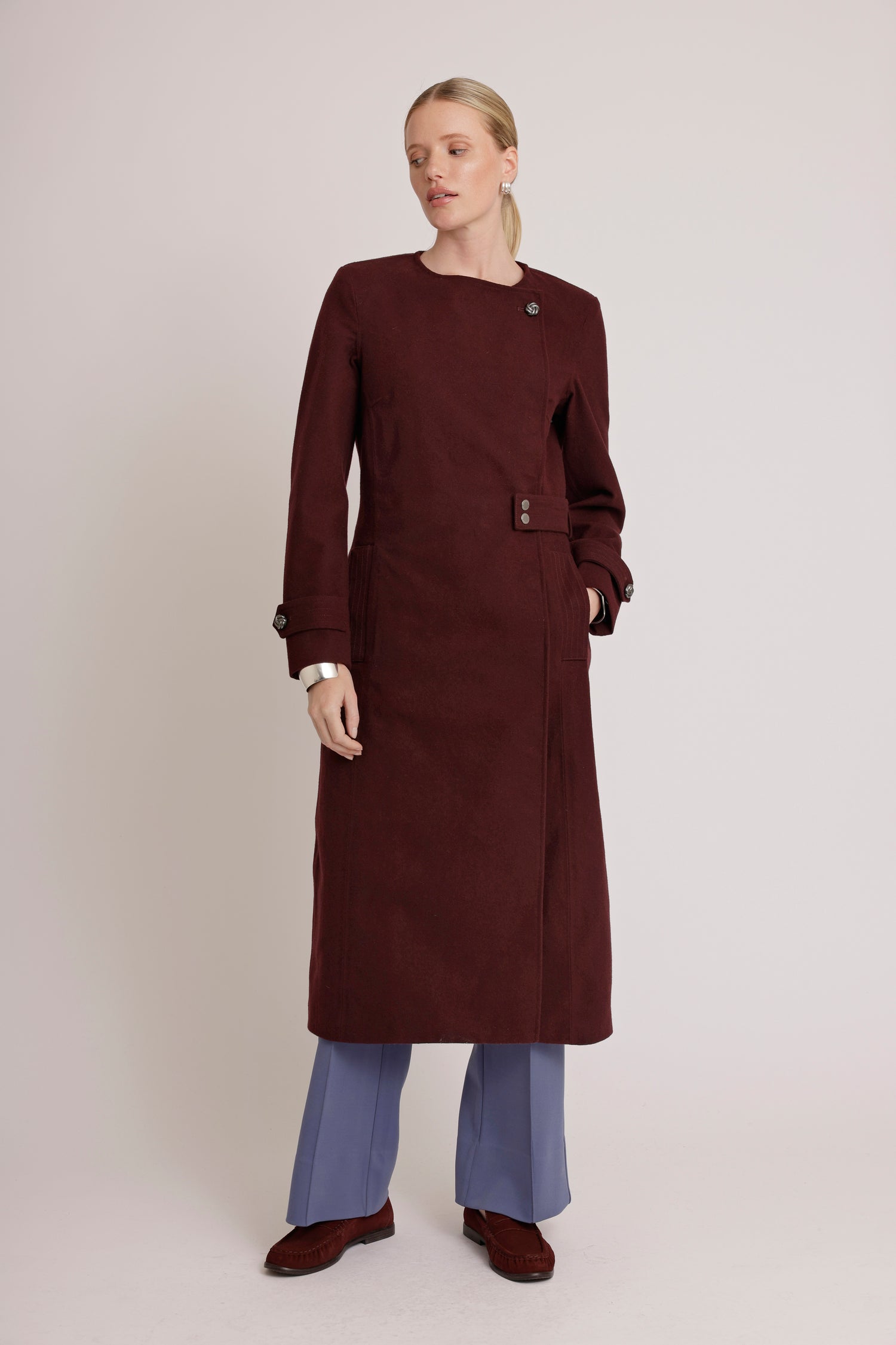 Waterproof Wool - Fur Trench  | Burgundy