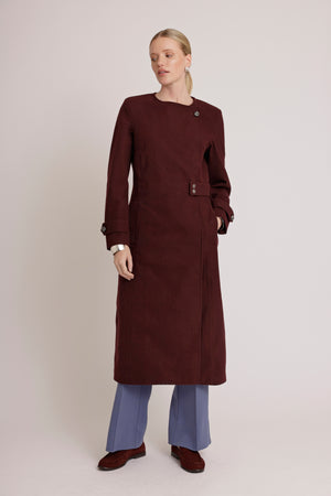 Waterproof Wool - Fur Trench  | Burgundy