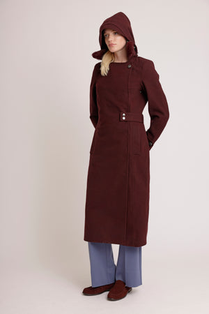 Waterproof Wool - Fur Trench  | Burgundy