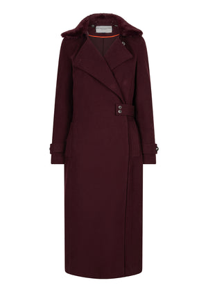 Waterproof Wool - Fur Trench  | Burgundy