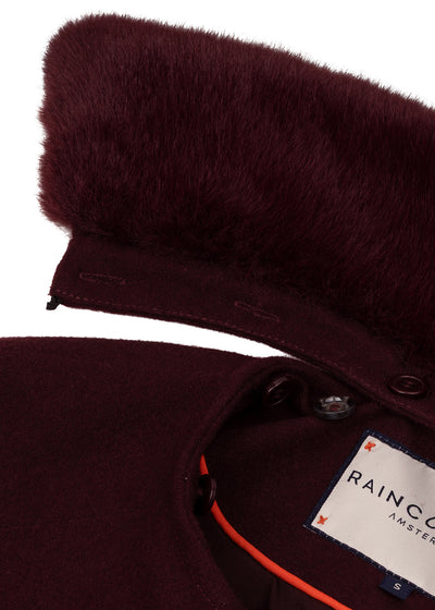 Waterproof Wool - Fur Trench  | Burgundy