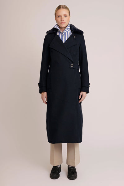 Waterdichte Wollen Trenchcoat met Bont | Navy