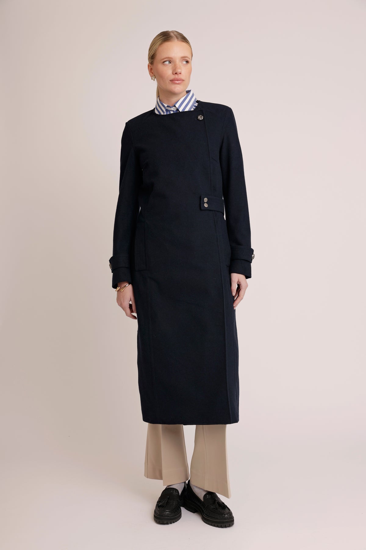 Waterdichte Wollen Trenchcoat met Bont | Navy