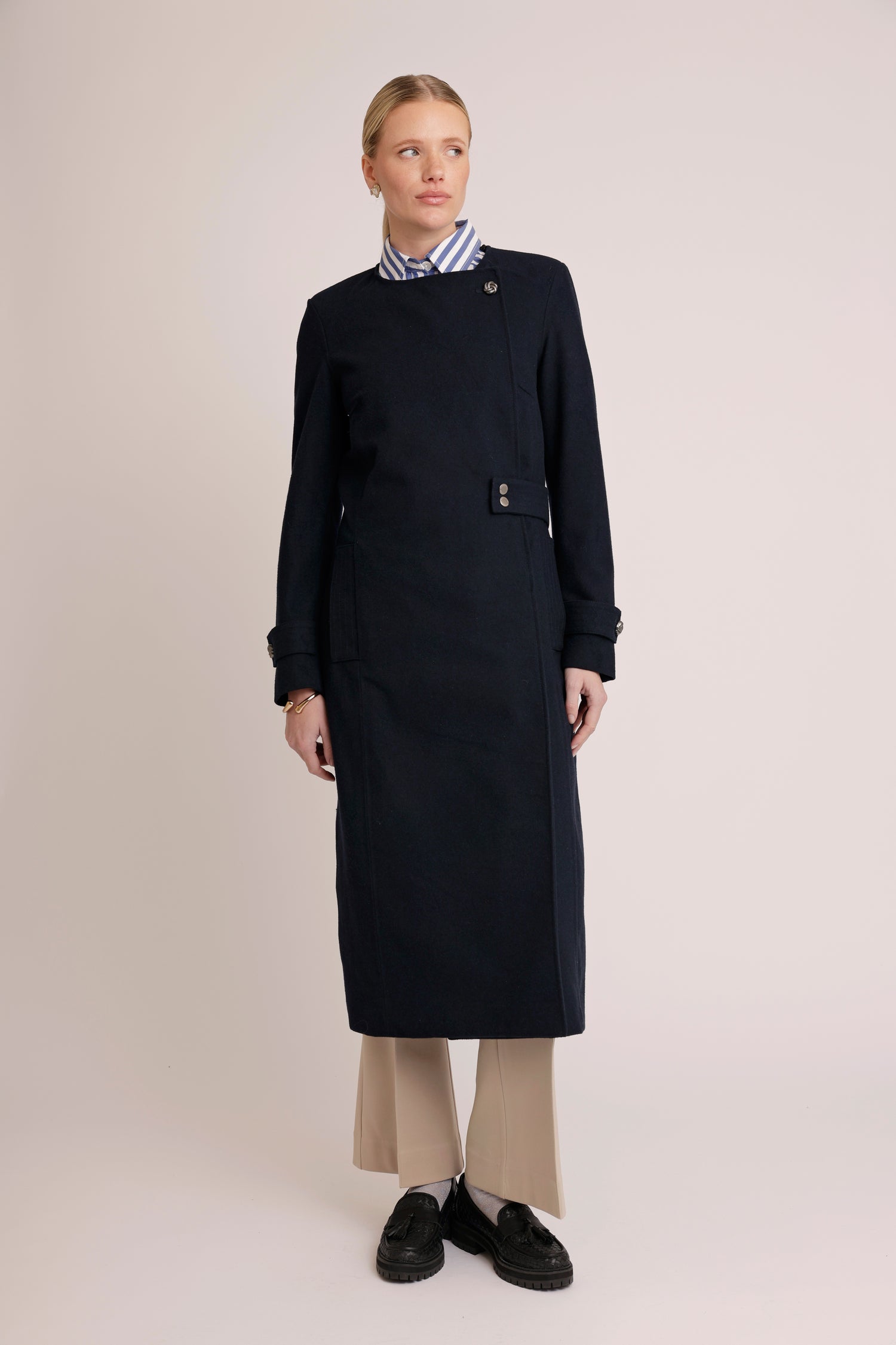 Waterproof Wool - Fur Trench  | Navy