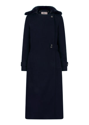 Waterdichte Wollen Trenchcoat met Bont | Navy