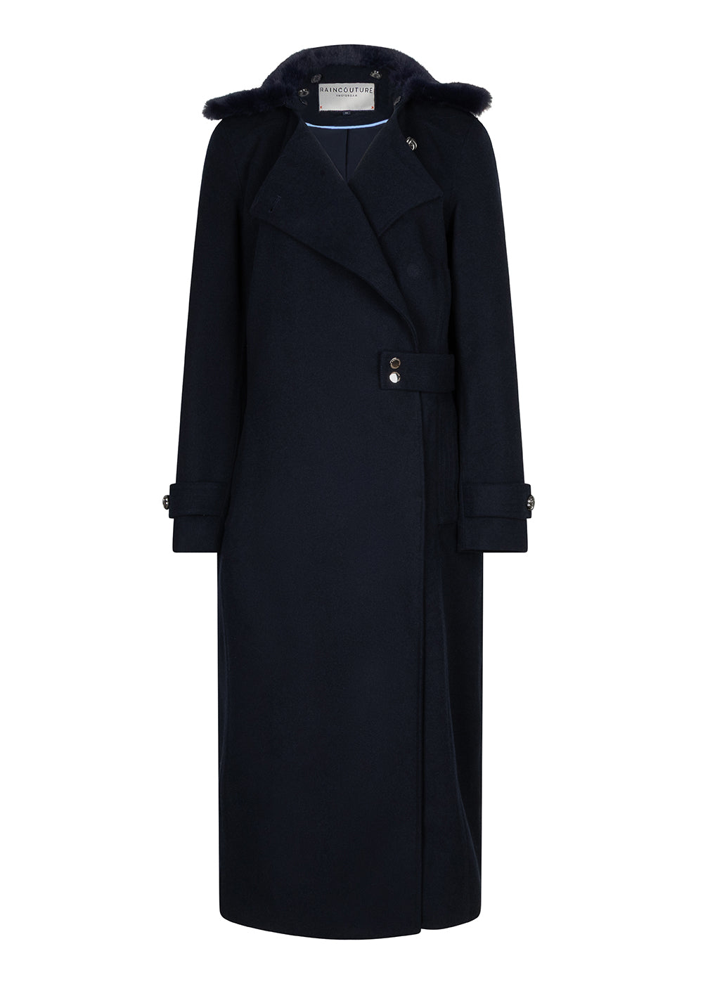 Waterproof Wool - Fur Trench  | Navy