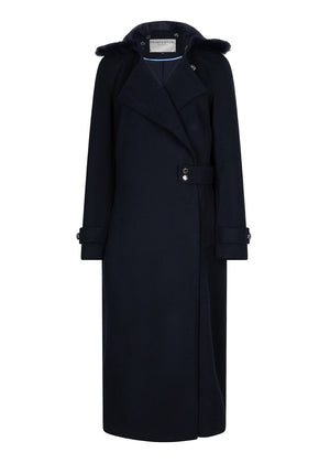 Waterdichte Wollen Trenchcoat met Bont | Navy