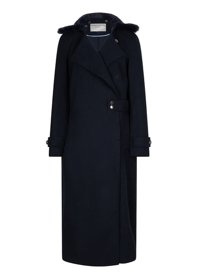 Waterdichte Wollen Trenchcoat met Bont | Navy