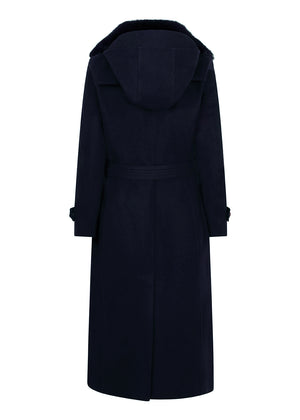 Waterdichte Wollen Trenchcoat met Bont | Navy