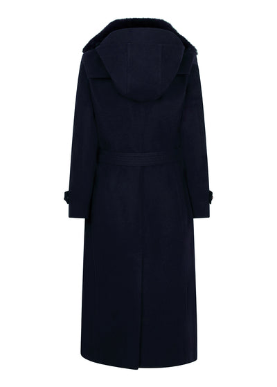 Waterdichte Wollen Trenchcoat met Bont | Navy
