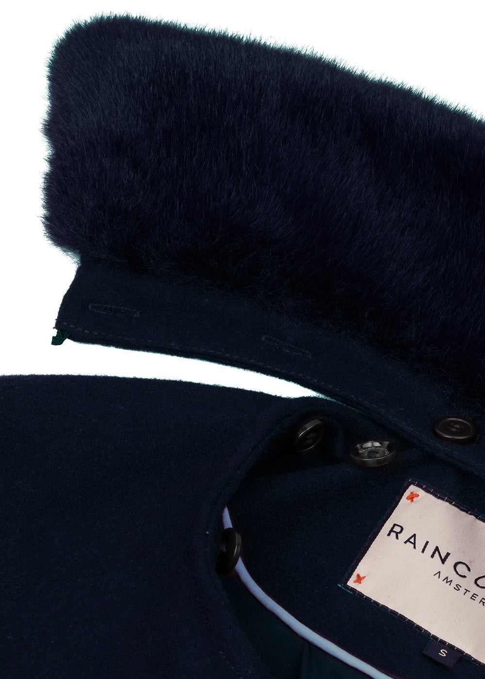 Waterproof Wool - Fur Trench  | Navy
