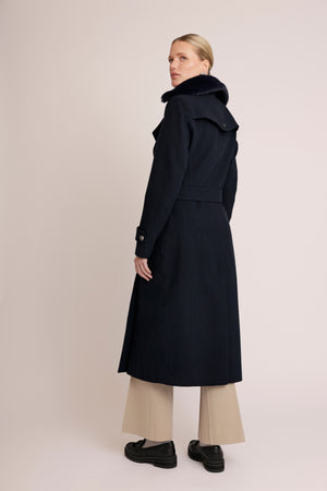 Waterdichte Wollen Trenchcoat met Bont | Navy