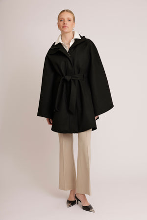 Waterproof Poncho Cape | Black Wool