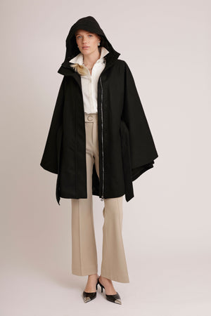Waterproof Poncho Cape | Black Wool
