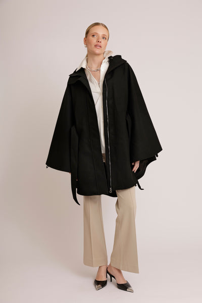Waterproof Poncho Cape | Black Wool