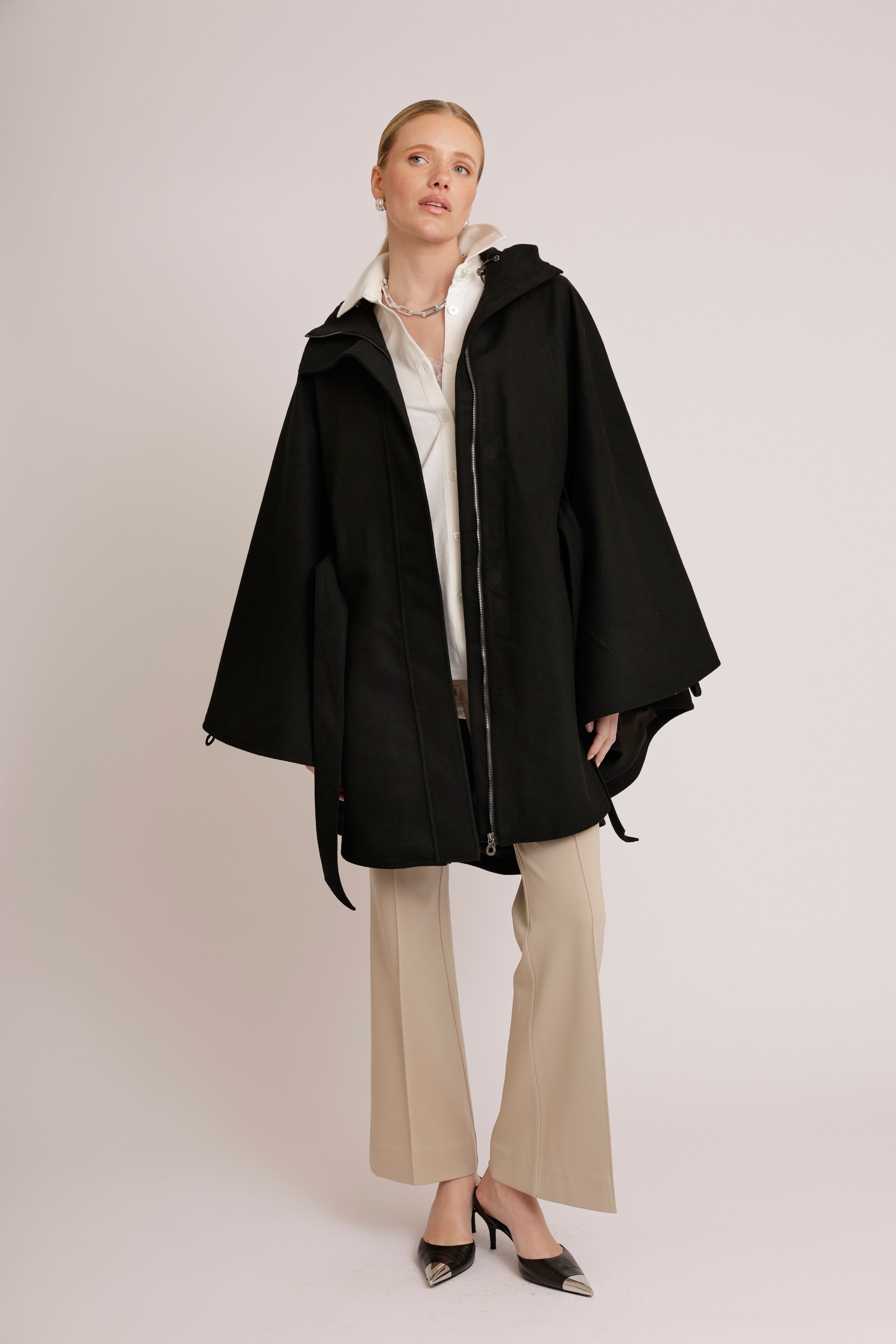 Waterproof Poncho Cape | Black Wool