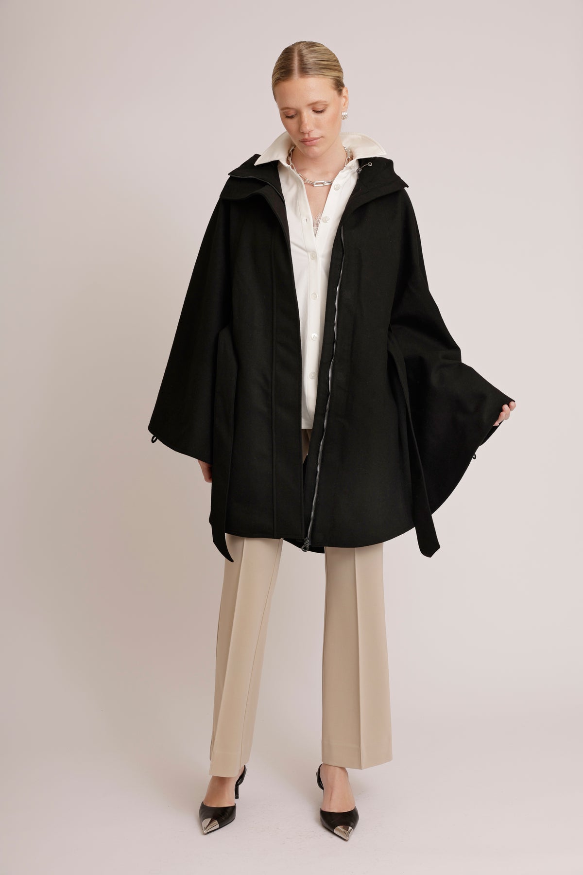 Waterproof Poncho Cape | Black Wool