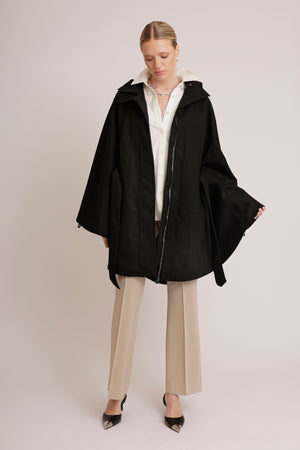 Waterproof Poncho Cape | Black Wool