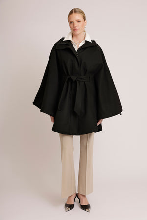 Waterproof Poncho Cape | Black Wool