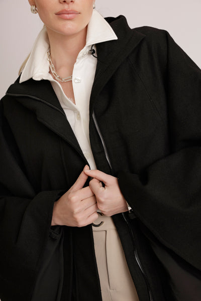Waterproof Poncho Cape | Black Wool