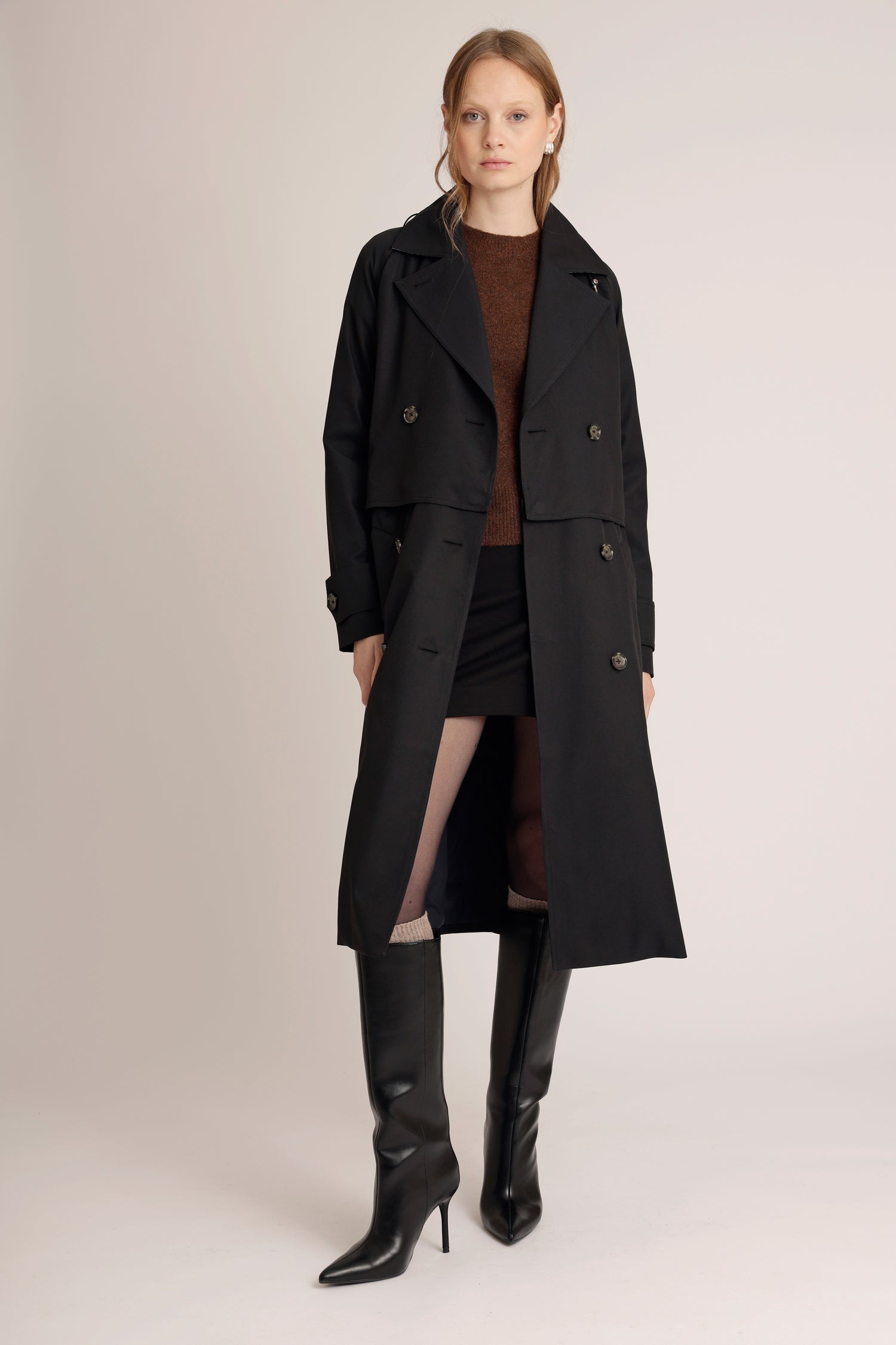 Waterproof Zip-Off Straight-Fit Trenchcoat  | Black