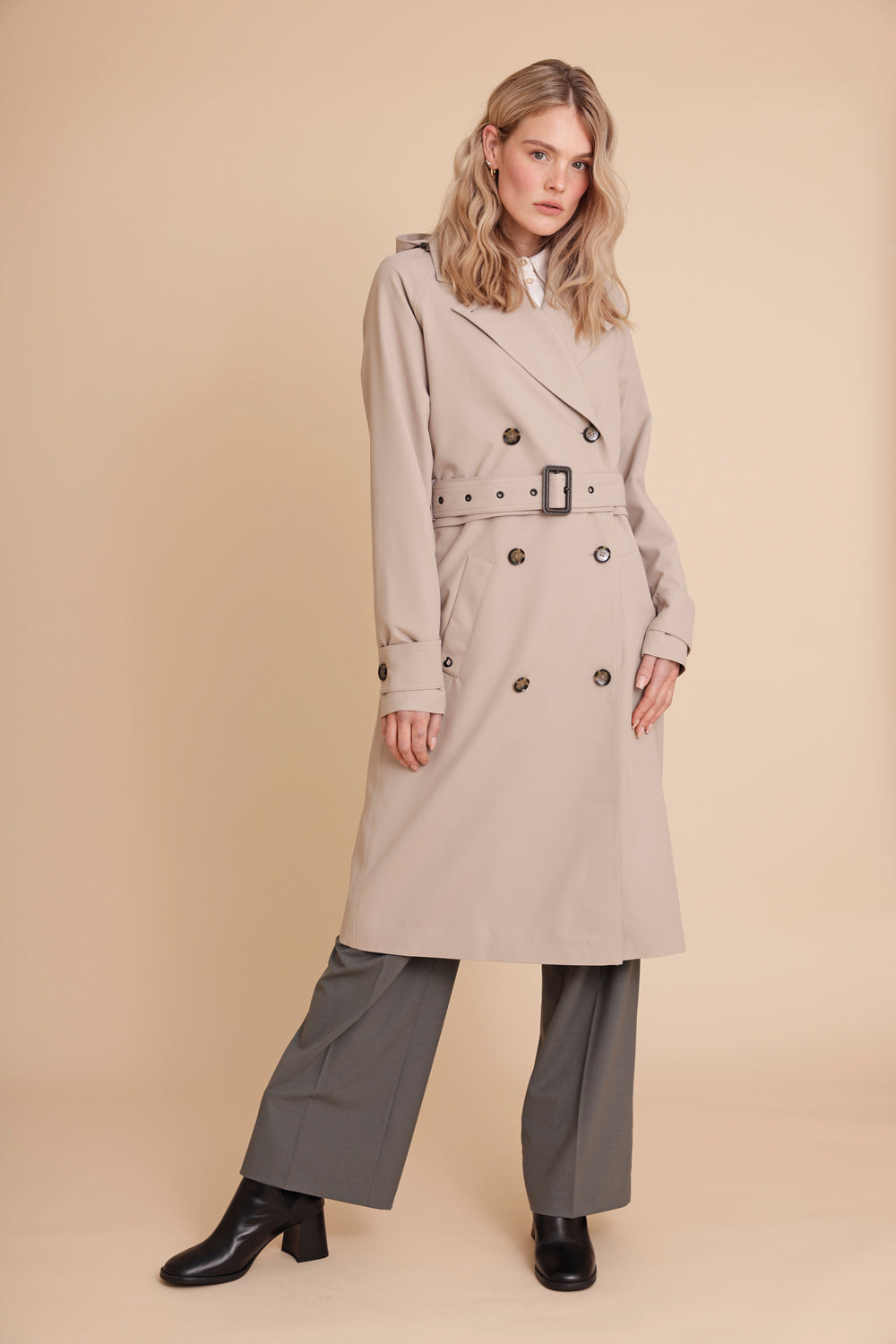 Waterproof Zip-Off Straight-Fit Trenchcoat  | Greige