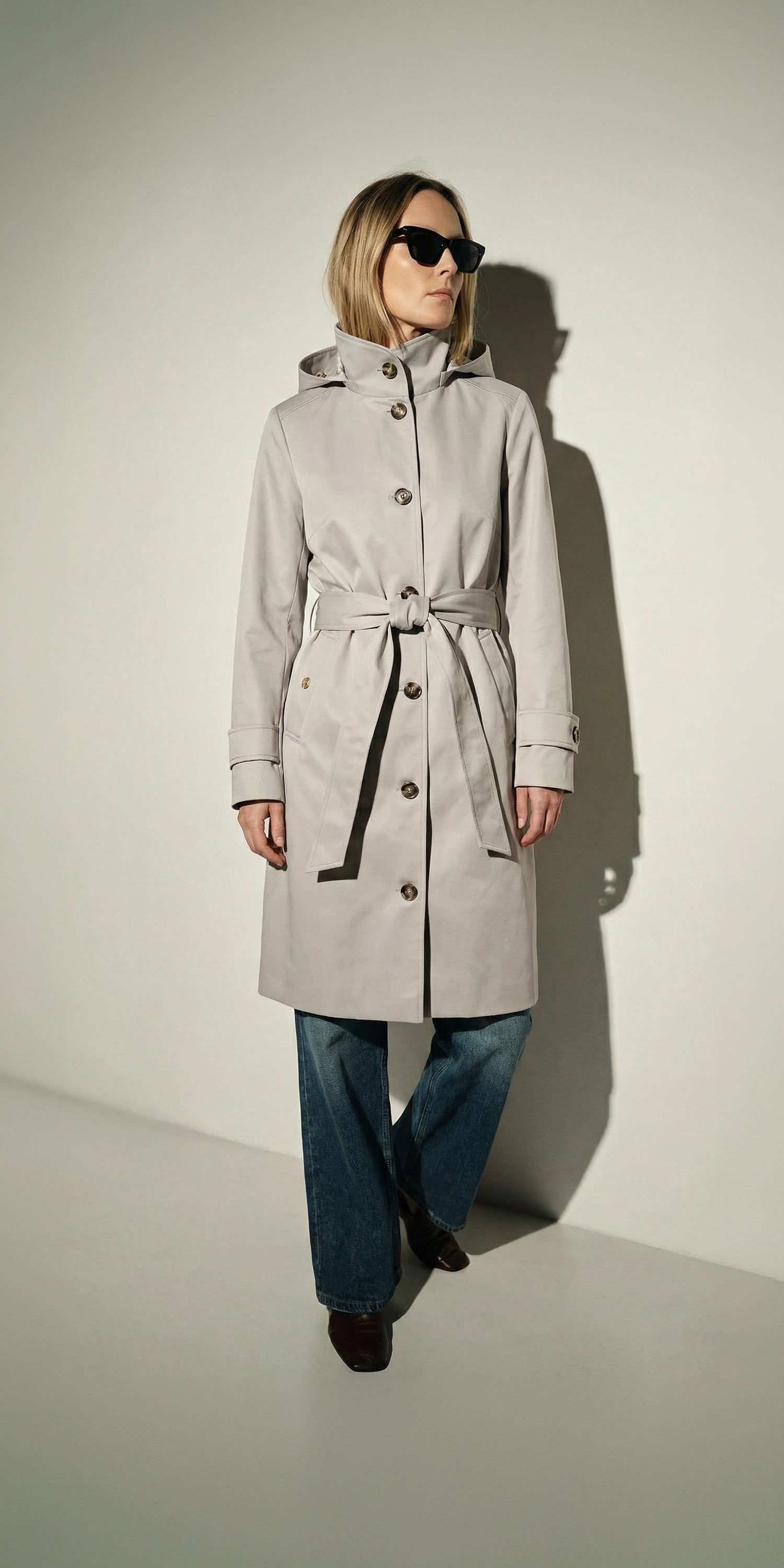 Waterproof Straight Fit Waistbelt Raincoat | Silver Gray