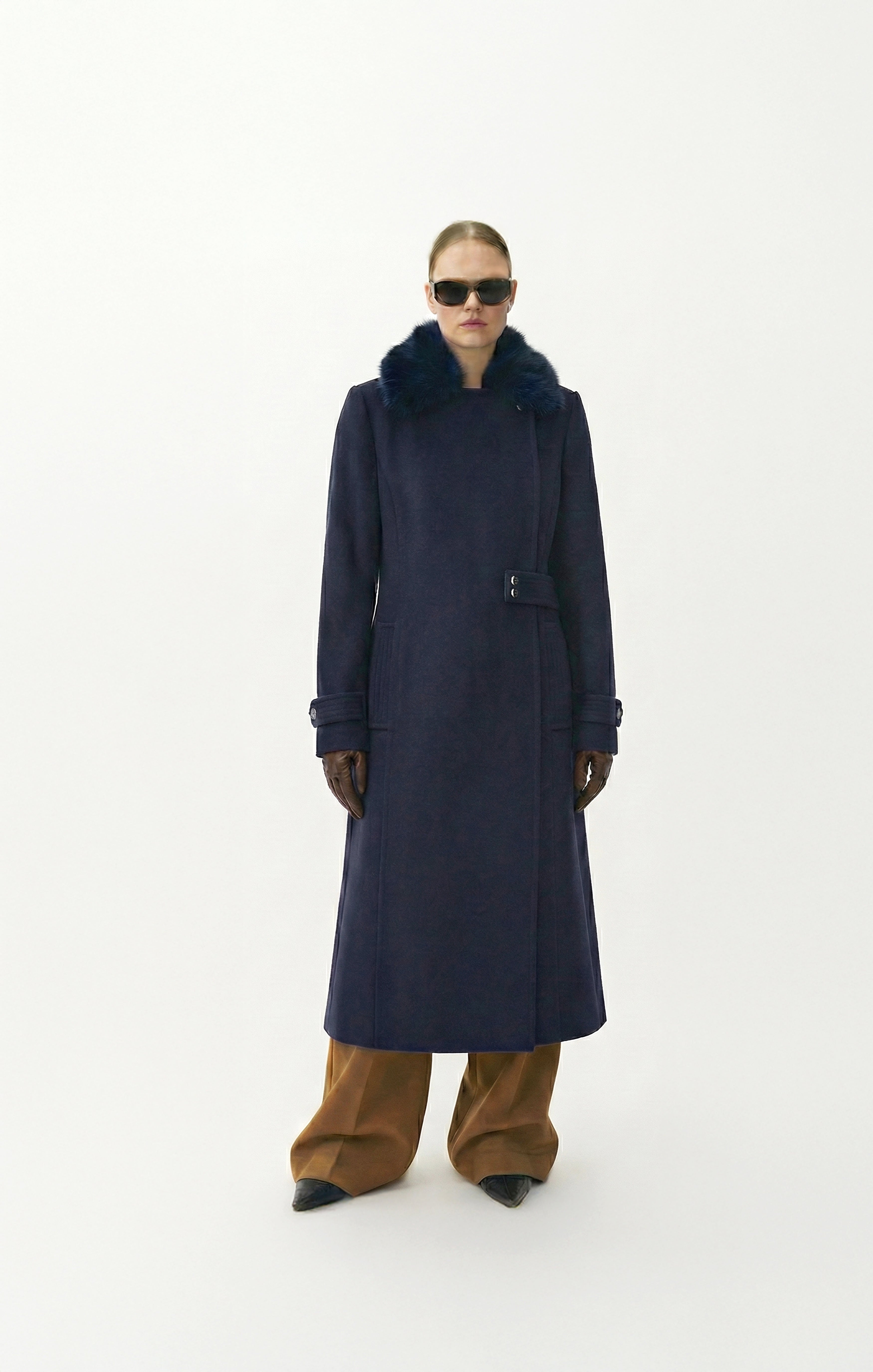 Waterproof Wool - Fur Trench  | Navy