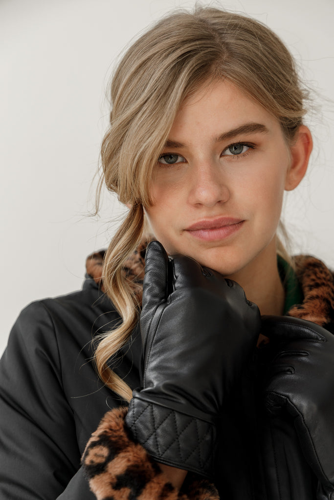 Ladies Waterproof Leather Gloves - Black