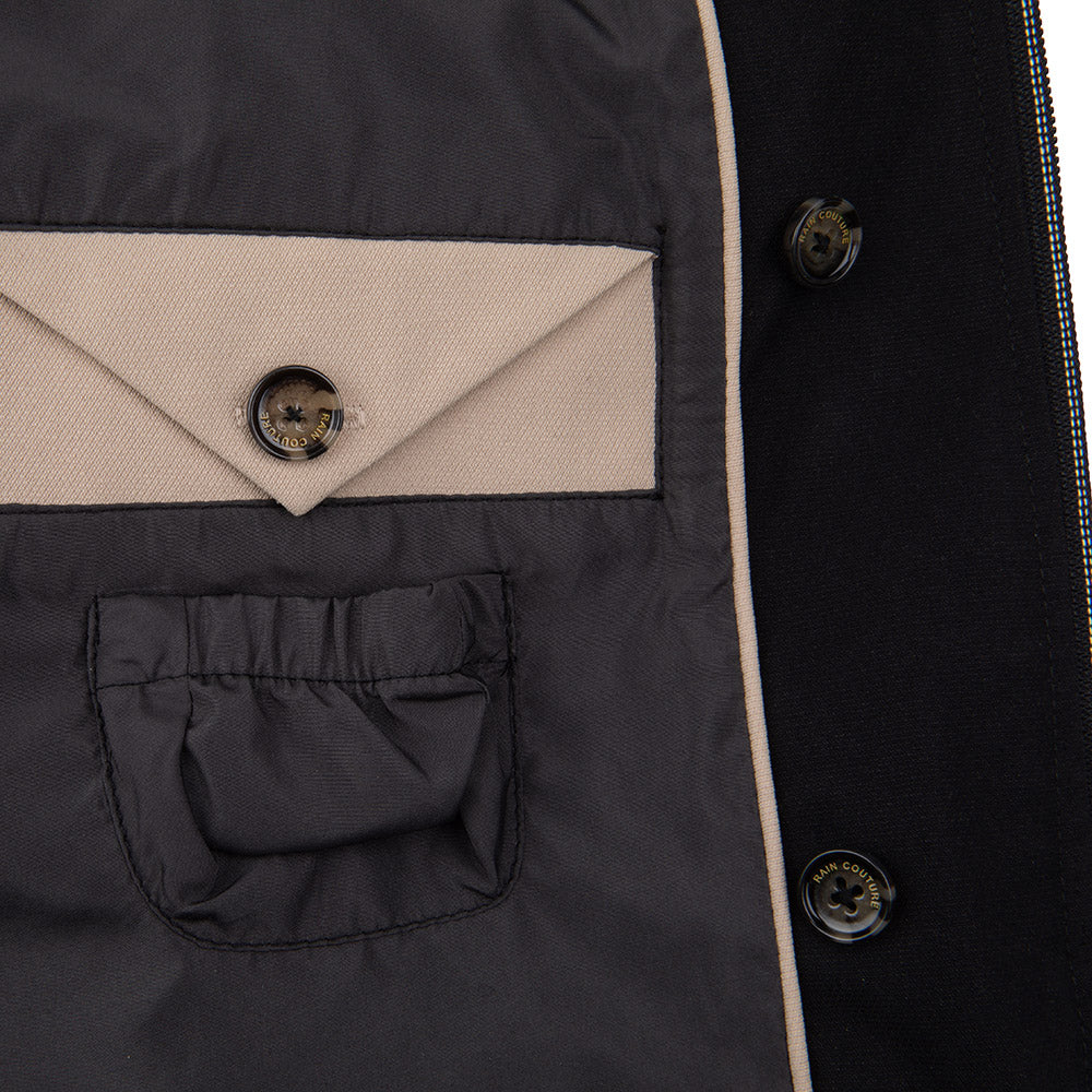 black tailored waterproof parka with inside pocket