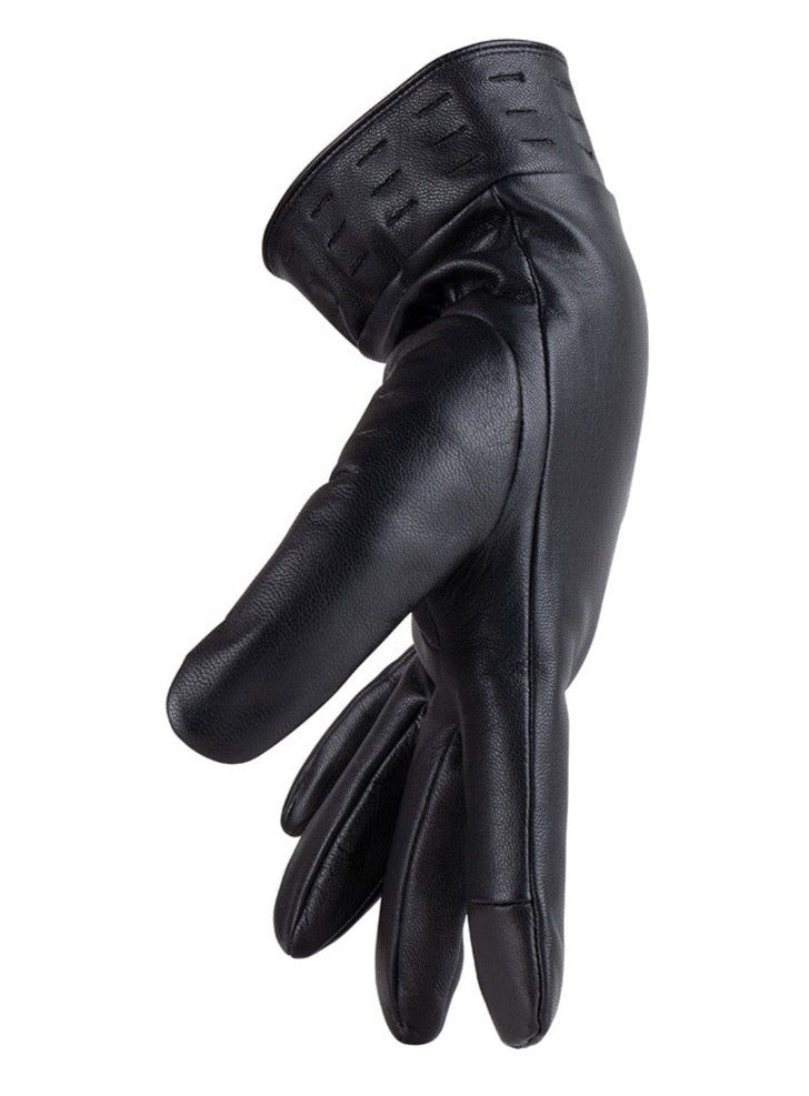 Men Waterproof Leather Gloves - Black