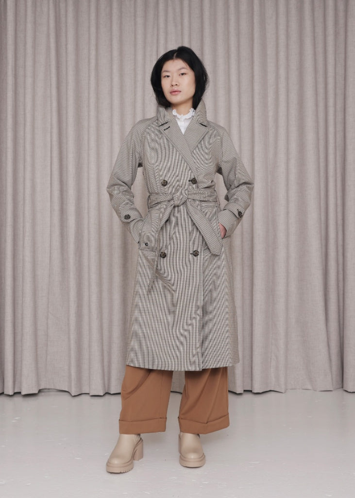 Waterproof Straight Trench - Houndstooth Check Grey