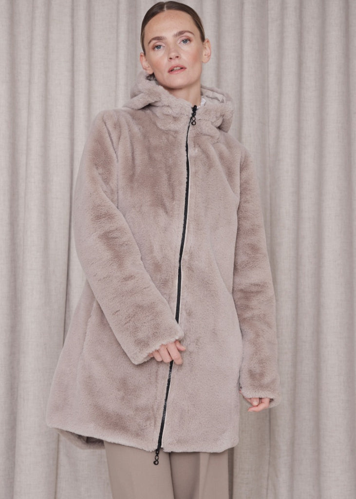 Reversible Parka with Faux Fur Lining - Greige