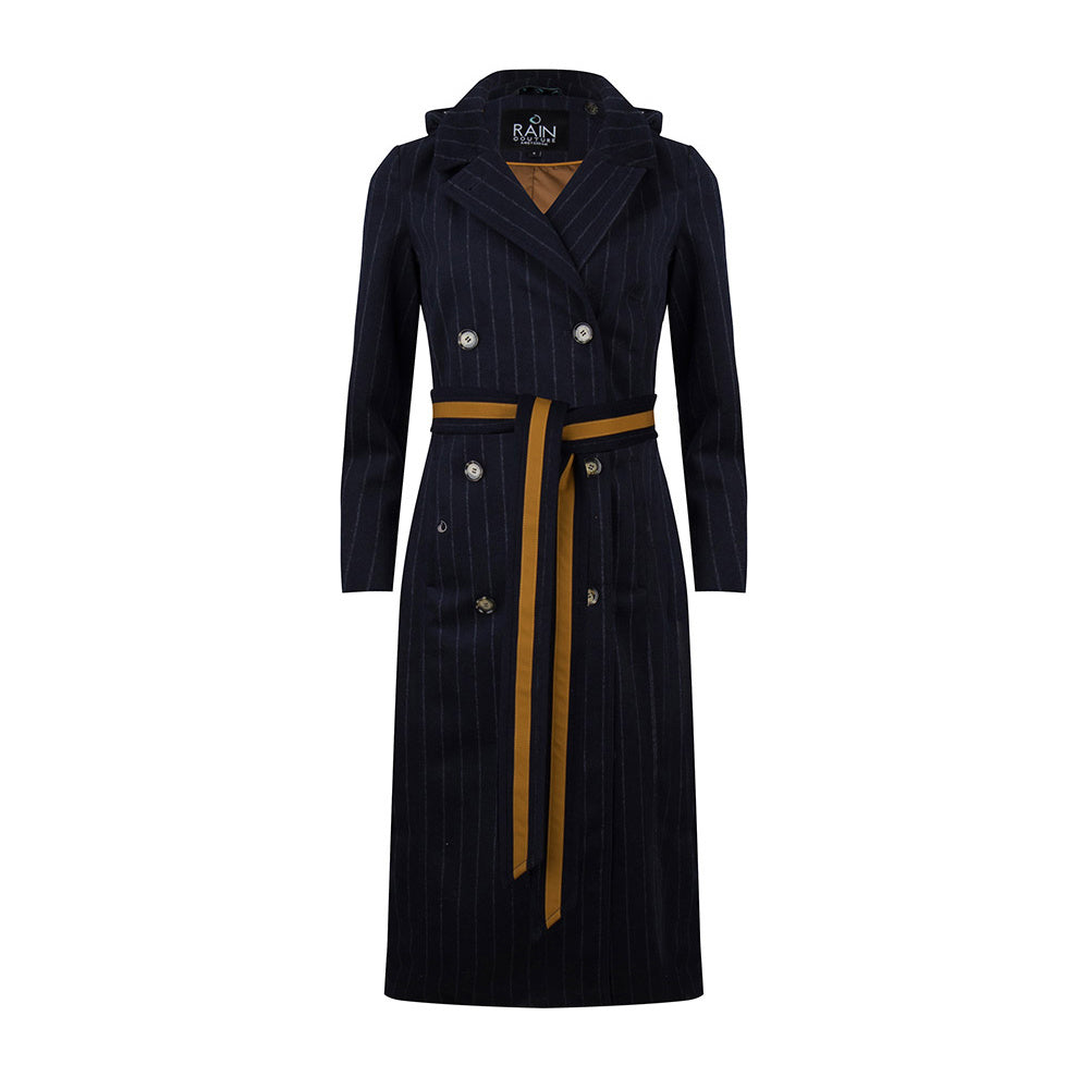 navy wool trench coat with belt