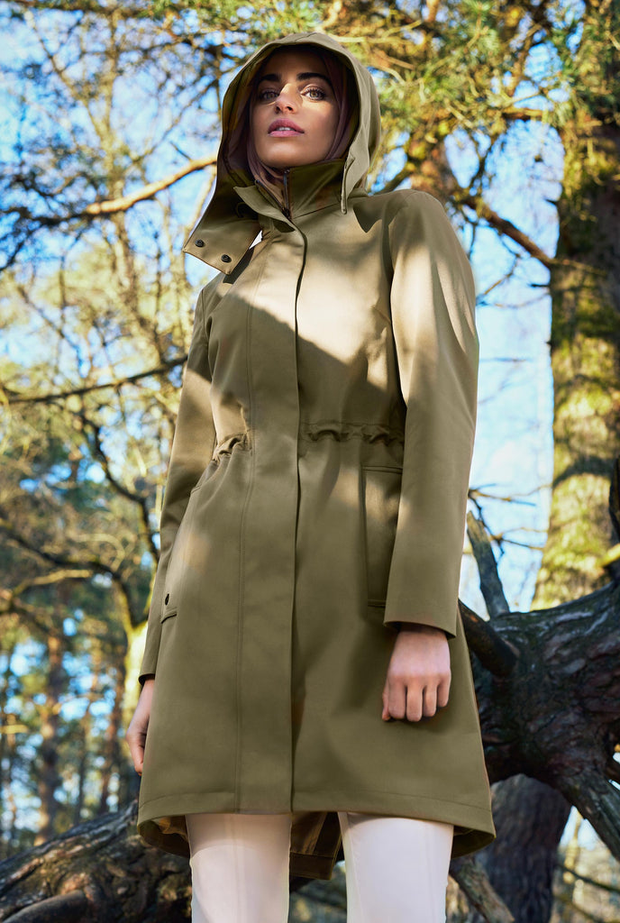 green tailored water-resistant parka